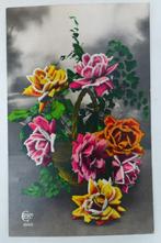 oude prentkaart bloemen rozen, Gelopen, Overige thema's, Verzenden