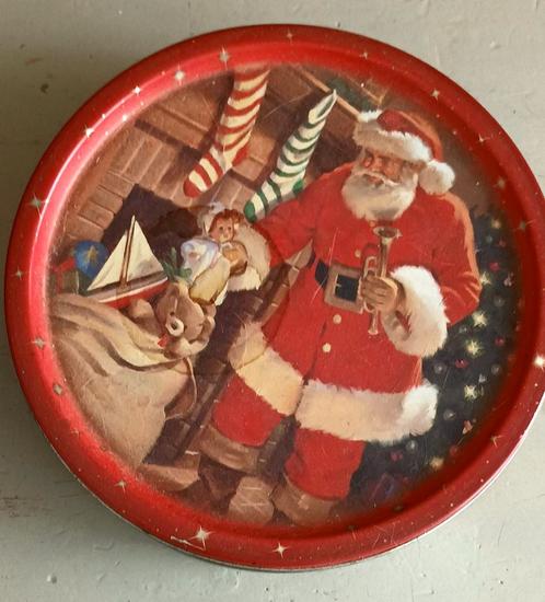 vintage decoratie prachtige Jacobsens kerstdoos en slinger, Huis en Inrichting, Woonaccessoires | Dienbladen, Gebruikt, Metaal