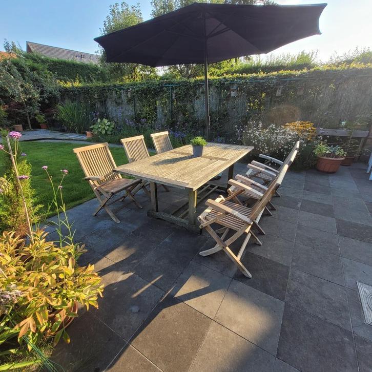 Volledige Tuinset in TEAK, Tuin en Terras, Tuinsets en Loungesets, Gebruikt, Tuinset, Teakhout, 6 zitplaatsen, Eettafel, Stoel
