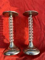 Kandelaars 2 stuks zilverkleur + glas. H23cm dia 9cm., Ophalen, Gebruikt, Overige kleuren, Kandelaar