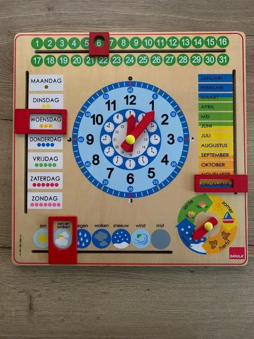 GOULA Houten weerkalender (uur week maand seizoen weer), Kinderen en Baby's, Speelgoed | Houten speelgoed, Gebruikt, Duw- of Trekspeelgoed
