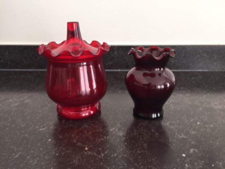 Vintage woondecoratie / bonbonniere + vaasje, Antiek en Kunst, Antiek | Glaswerk en Kristal, Ophalen of Verzenden
