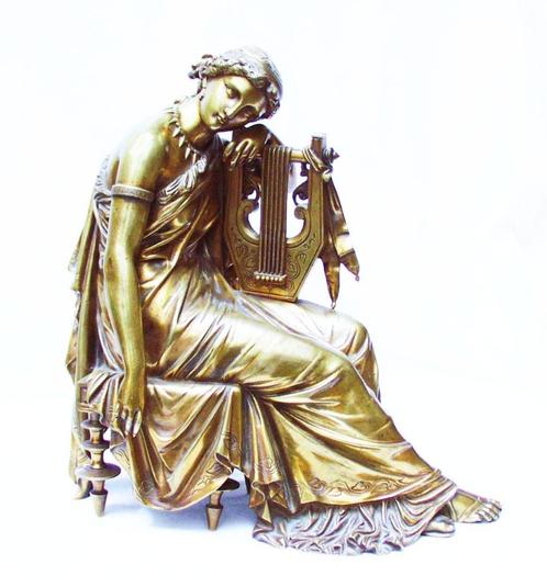 Statue horloge ancienne en bronze LAURENT., Antiquités & Art, Art | Sculptures & Bois, Enlèvement ou Envoi