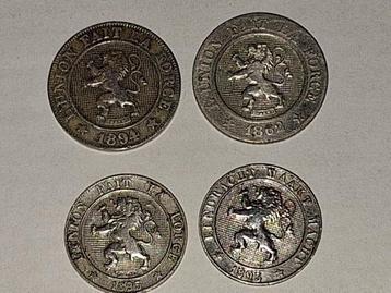 Set van 4 belgische munten (2x 5 centimes + 2x 10 centimes)
