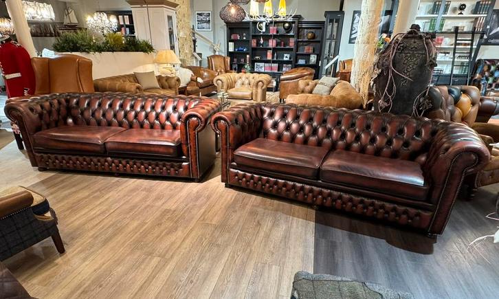 Original ENGELS CHESTERFIELD 2x 3 zits SPRINGVALE Rood bruin, Huis en Inrichting, Zetels | Zetels, Zo goed als nieuw, Ophalen of Verzenden