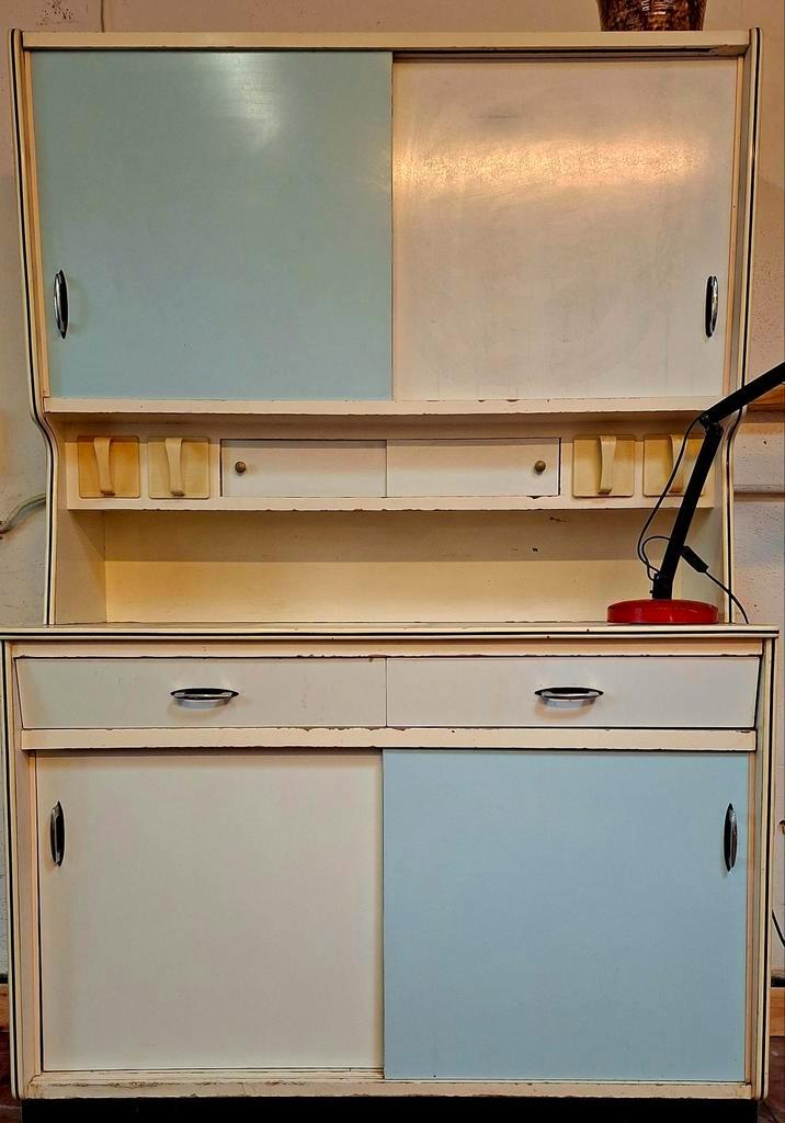 Dressoir uit de jaren 50, Formica, gebroken wit, lichtblauw, Huis en Inrichting, Kasten | Buffetkasten, Gebruikt, Ophalen