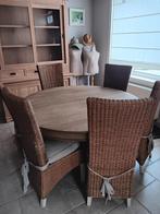 ronde massieve eik tafel met 6 stoelen, Huis en Inrichting, Tafels | Eettafels, Ophalen, Zo goed als nieuw
