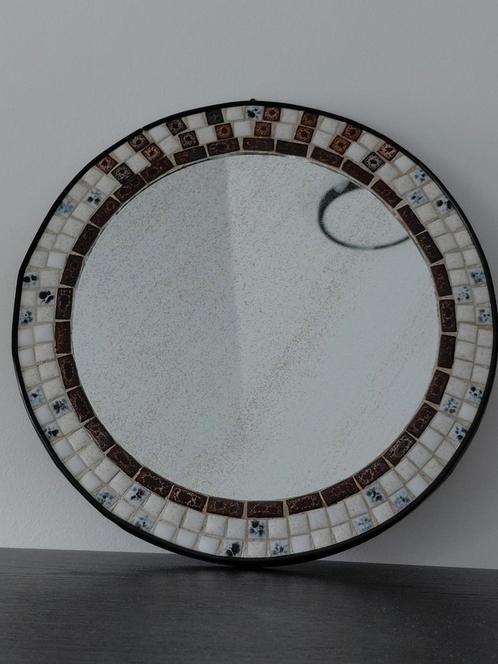 Vintage ronde spiegel mozaïek/keramiek steentjes jaren '60, Antiek en Kunst, Antiek | Spiegels, Ophalen of Verzenden