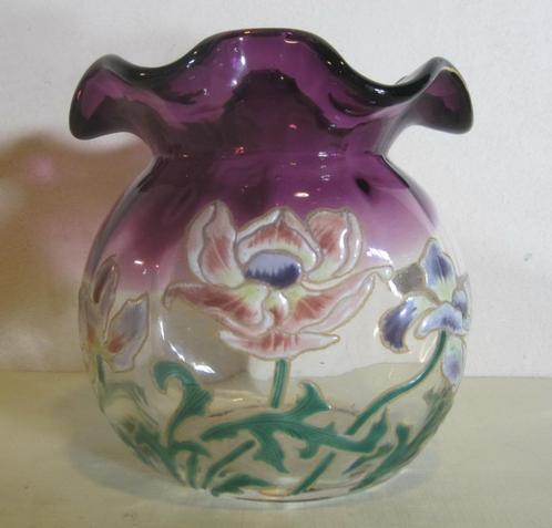 Antieke Legras Montjoye vaas, rozenbowl bloemen email, Antiek en Kunst, Antiek | Glaswerk en Kristal, Verzenden