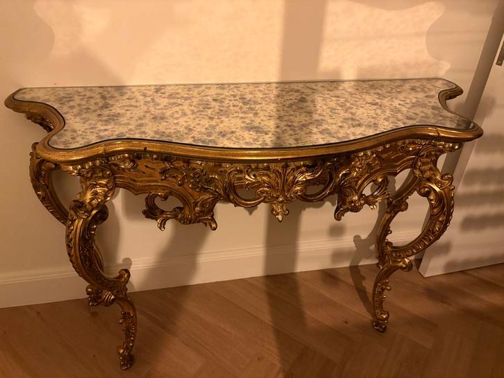 Elegante gouden console met bijpassende spiegel, Antiek en Kunst, Antiek | Meubels | Tafels, Ophalen