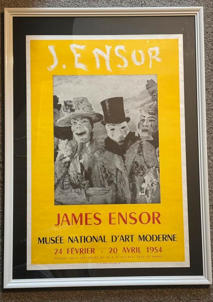 Affiche James Ensor 1954 - Zeldzaam, Verzamelen, Posters, Gebruikt, Overige onderwerpen, A1 t/m A3, Rechthoekig Staand, Ophalen of Verzenden