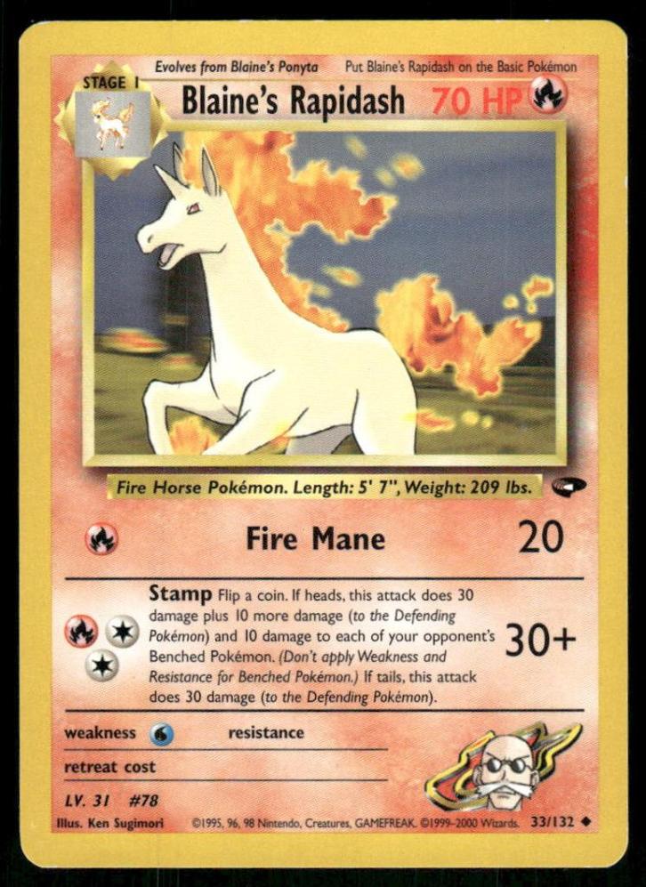 Blaine's Rapidash 33/132 - Gym Challenge (NM), Hobby en Vrije tijd, Verzamelkaartspellen | Pokémon, Gebruikt, Verzenden
