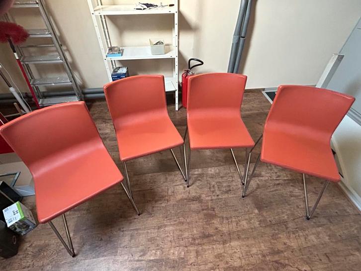 4 Mooie lederen Ikea eetkamer stoelen Lillånäs, Huis en Inrichting, Stoelen, Gebruikt, Vier, Leer, Metaal, Overige kleuren, Ophalen