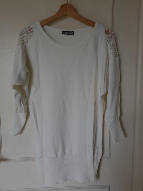 lange trui brede boord écru schouders deco kant+strass goud, Kleding | Dames, Truien en Vesten, Zo goed als nieuw, Maat 38/40 (M)
