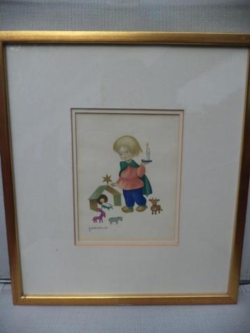 ca 1950 Josette BOLAND Originele lithografie prent KERSTMIS beschikbaar voor biedingen