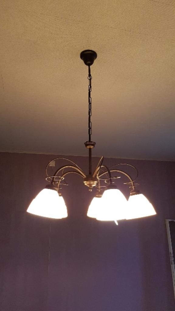 Luster Modern / Hedendaags / Rustiek, Huis en Inrichting, Lampen | Kroonluchters, Zo goed als nieuw, Glas, Metaal, Ophalen of Verzenden