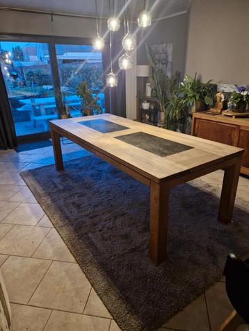 table en teck avec incrustation de pierre naturelle, Maison & Meubles, Tables | Tables à manger, Enlèvement, Utilisé