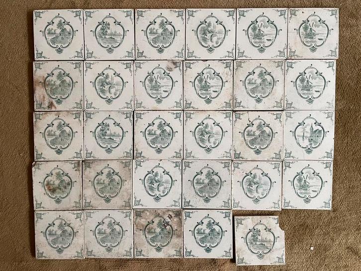 Lot de carreaux anciens en faïence décorative, Bricolage & Construction, Dalles & Carrelages, Utilisé, Carrelage mural, Autres matériaux