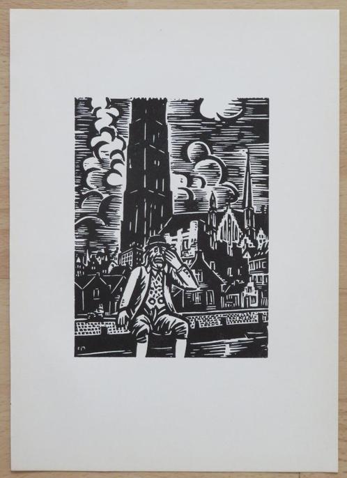 Houtsnede van Frans Masereel: MECHELEN, Antiek en Kunst, Kunst | Etsen en Gravures, Verzenden