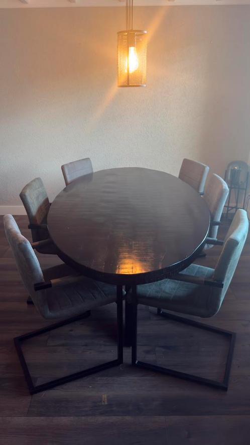 Mango houten tafel met eetkamerstoelen, Huis en Inrichting, Tafels | Eettafels, Gebruikt, 100 tot 150 cm, 200 cm of meer, Vijf personen of meer