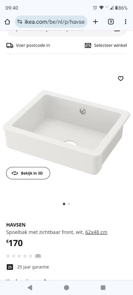 Havsen inbouwspoelbak IKEA 62x48cm (nieuw), Doe-het-zelf en Bouw, Sanitair, Nieuw, Overige typen, Ophalen