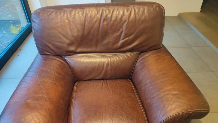 Bruine Leren Fauteuil - Met Tegenwoord Te Koop!, Huis en Inrichting, Zetels | Zetels en Chaises Longues, Eenpersoons, Leer, Ophalen