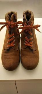 Donker bruine daim dames bottins., Brun, Enlèvement, Boots et Botinnes, Porté