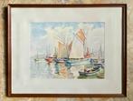 Jos SMITS - Tonijnvissersboten - aquarel, Antiek en Kunst, Kunst | Schilderijen | Klassiek, Ophalen of Verzenden
