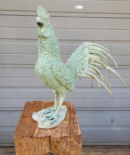 Bronze Haan kunstwerk tuinbeeld standbeeld met patina, Tuin en Terras, Tuinbeelden, Zo goed als nieuw, Dierenbeeld, Metaal, Ophalen of Verzenden