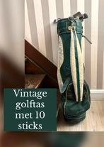Vintage golftas met 10 clubs, Sport en Fitness, Golf, Ophalen, Gebruikt