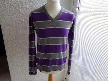 Pull rayé gris/violet. Marque: "Pépé Jeans". Taille M. beschikbaar voor biedingen