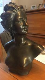 Jef LAMBEAUX (1852-1908). Buste  jonge glimlachende vrouw, Antiek en Kunst, Ophalen, Brons