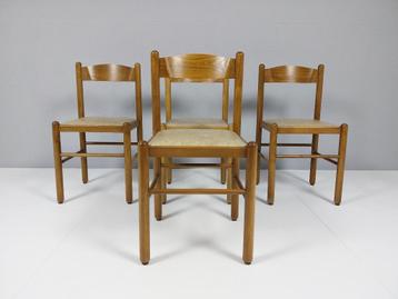 4 x Vintage Houten Stoelen met Beige Bekleding, Jaren 60/70 beschikbaar voor biedingen