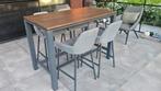 Bartafel teak alu onderstel incl 4 barkrukken weerbestendig., Tuin en Terras, Ophalen, Gebruikt