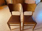 HOUTEN STOELEN met bruine zitting skai - 2 stuks - VINTAGE, Ophalen