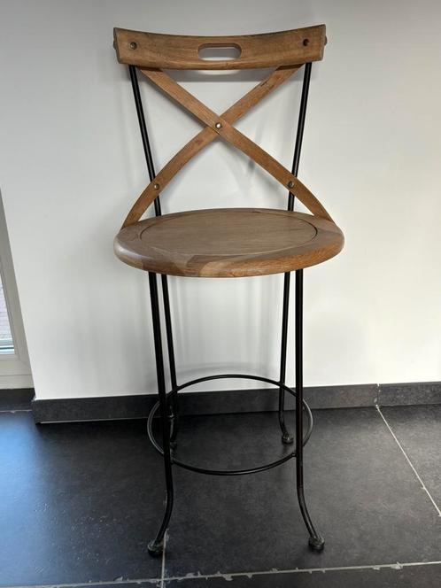 Barkrukken (4x) - eiken zitvlak en rugleuning - stalen frame, Huis en Inrichting, Barkrukken, Gebruikt, Ophalen