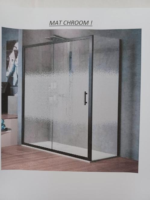 Nieuwe doucheschuifdeur + vaste wand, Doe-het-zelf en Bouw, Sanitair, Zo goed als nieuw, Douche, Chroom, Ophalen