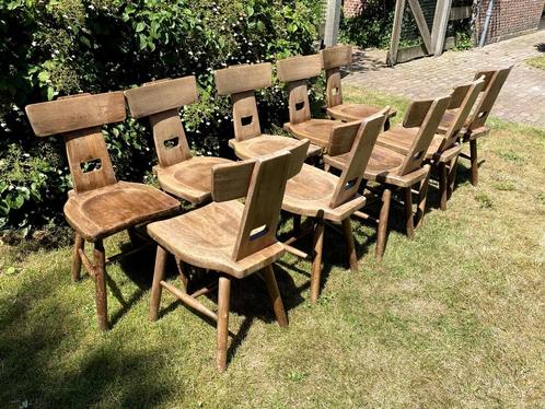 VINTAGE BRUTALIST T-BACK EETKAMER STOELEN PIERRE CHAPO STIJL, Huis en Inrichting, Stoelen, Gebruikt, Vijf, Zes of meer stoelen