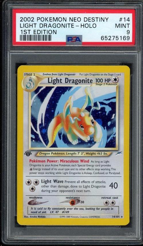 Light Dragonite Holo 1st Edition PSA 9 - 14/105 Neo Destiny, Hobby en Vrije tijd, Verzamelkaartspellen | Pokémon, Zo goed als nieuw