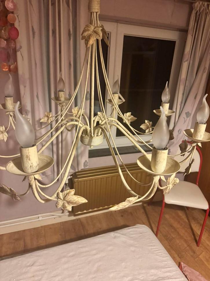Massive kroonluchter – 8 lichtpunten –smeedijzer – landelijk, Huis en Inrichting, Lampen | Kroonluchters, Gebruikt, Metaal, Ophalen