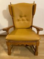 Lederen fauteuil met hoge rugleuning / loungestoel,, Minder dan 75 cm, Hout, Zo goed als nieuw, 50 tot 75 cm