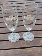 2 glazen op steel met Belle-Vue framboos, Ophalen of Verzenden, Zo goed als nieuw