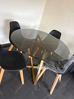 Ronde rookglazen tafel gouden messing met 5 stoelen, Huis en Inrichting, Tafels | Eettafels, Ophalen, 50 tot 100 cm, 100 tot 150 cm