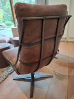 Set van 2 cognac leren fauteuils + bijpassende poef, Huis en Inrichting, Fauteuils, Ophalen, Zo goed als nieuw