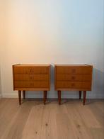 Set ,2 vintage teakhouten nachtkastjes/ladenkastjes jaren 60, Antiek en Kunst, Antiek | Meubels | Kasten, Ophalen