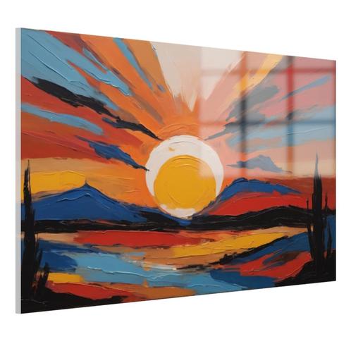 Ondergang van de zon Glasschilderij 105x70cm + Ophangsysteem, Huis en Inrichting, Woonaccessoires | Wanddecoraties, Nieuw, Verzenden