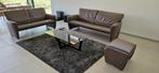 Jori Angel - leder taupe - 2 en 3 zit met poef, Huis en Inrichting, Ophalen, Gebruikt, Rechte bank, Leer