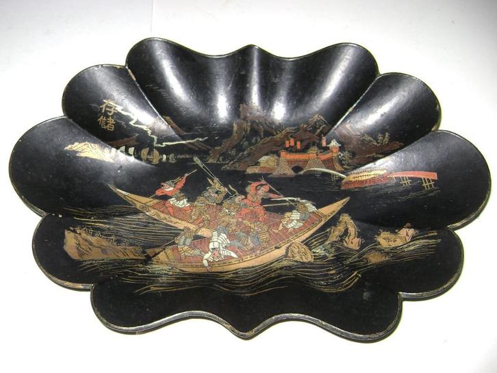 PLATEAU BISEAUTÉ EN PAPIER MÂCHÉ CHINOISERIE, Antiquités & Art, Art | Art non-occidental, Enlèvement ou Envoi