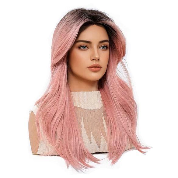 Pruik lang roze haar in grove lagen geknipt, Handtassen en Accessoires, Uiterlijk | Haarverzorging, Nieuw, Verzenden