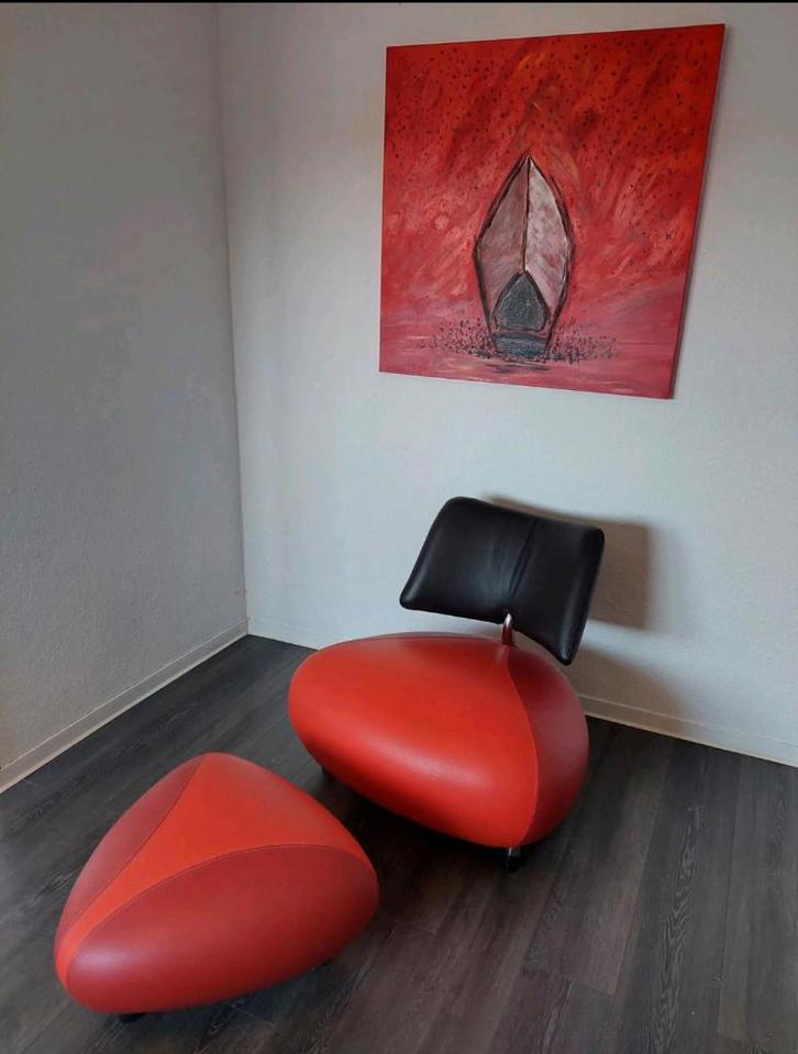 Leolux Pallone en hocker, Maison & Meubles, Fauteuils, Comme neuf, Cuir, Enlèvement